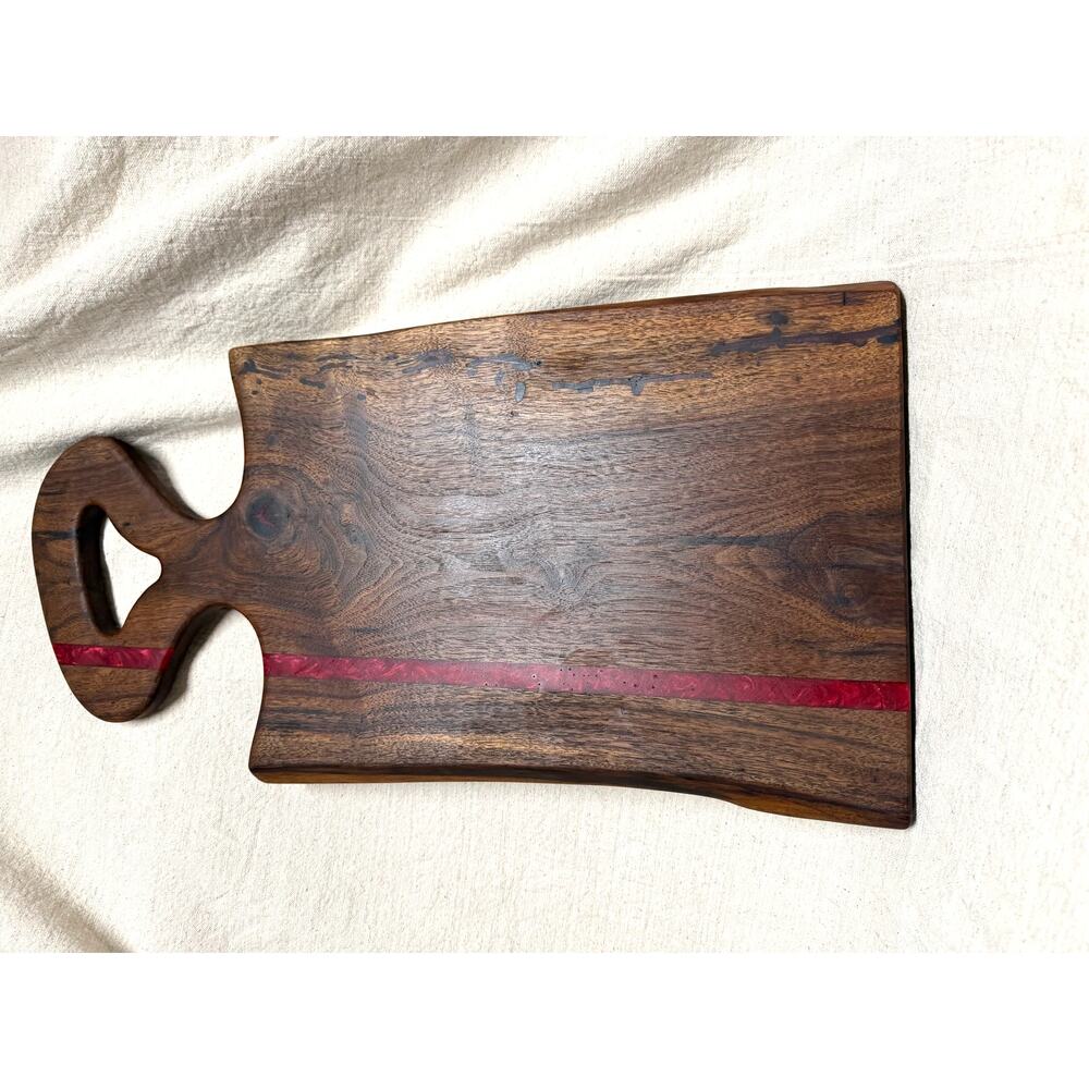 Handmade Artisan Live Edge Charcuterie Board Red Epoxy Inlay Hardwood 23” USA